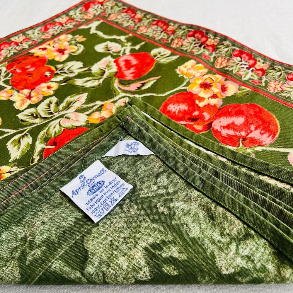 Rare Vintage April Cornell X Danica Apple Floral Cotton Placemats Set of 8 NWOT